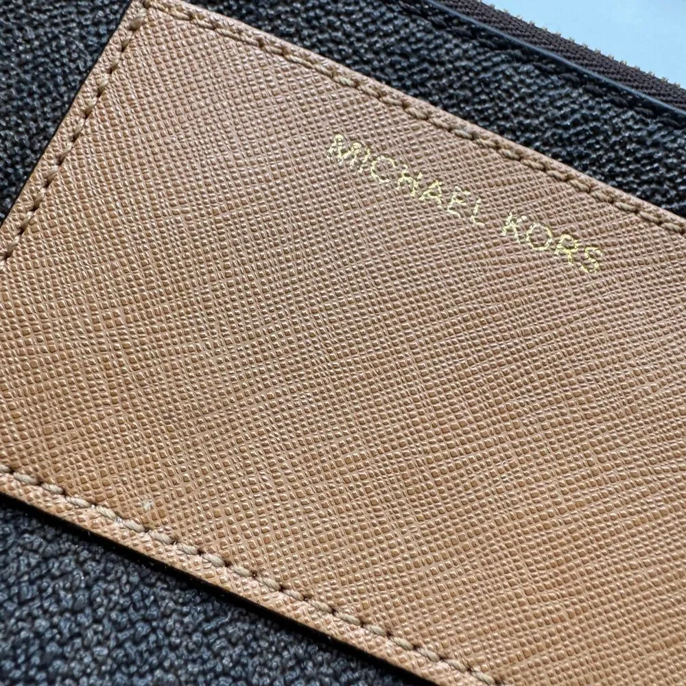 Michael Kors Bedford Double Zip Clutch Dark Brown Logo Signature Monogram